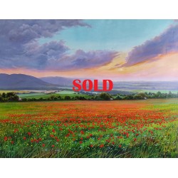 poppies and sunrise 146x114 cm.
